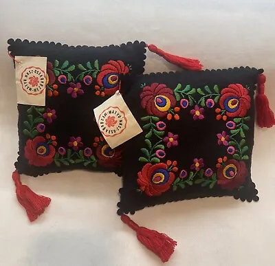 MATYO Hungary Hand Embroidered Felt Fabric Cushions 7.8” Set Of 2 New W/Tags VTG • $58