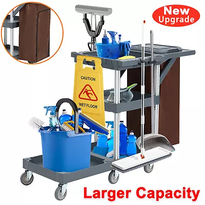 Commercial Janitorial Trolley Cleaning Cart With Vinyl Bag & Cover Housekeeping  • $102.99