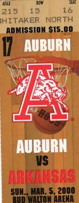 Arkansas Razorbacks Basketball Ticket Stub Auburn Game Bud Walton Arena 3/5/2000 • $9.99