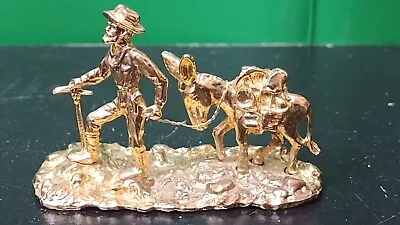 Vintage Golden Metal Gold Rush Miner With Donkey Figurine/ Mining Decoration • $17.95