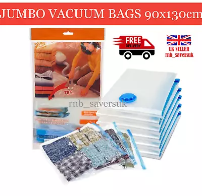 Jumbo Vacuum Bags 90x130cm Storage Bags Home Travel Over 75% Storage Saves • £3.99