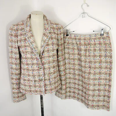 Chanel Vintage Boucle Tweed Jacket Skirt Co-Ord Outfit Set Multicoloured Size 12 • £1500
