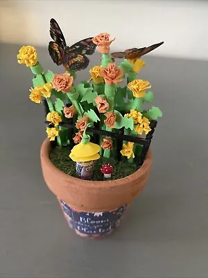 Hand Made Paper Miniature Flowers Butterflies In Pot 3.5” Adorable • $12