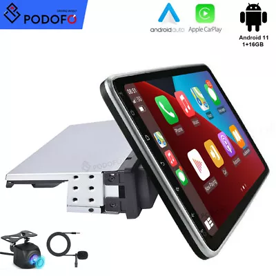 $237.49 • Buy Single 1Din Rotatable 10.1  Android 11 Carplay Car GPS Stereo Radio BT Head Unit