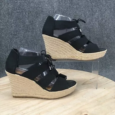 Merona Sandals Womens 10 Wedge Heels Espadrille Ankle Strappy Black Open Toe • $18.49