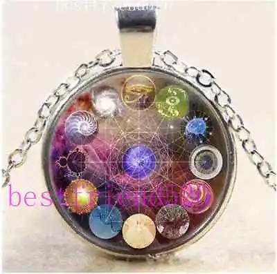 $2.12 • Buy Sacred Geometry Cabochon Glass Tibet Silver Chain Pendant Necklace