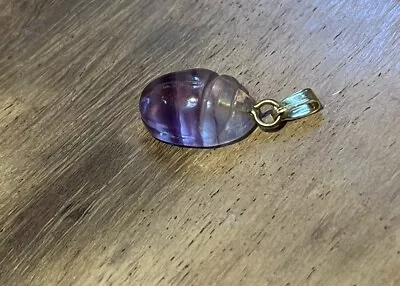 Vintage Antique Egyptian Carved Purple Fluorite Gemstone Scarab Beetle Pendant • $35