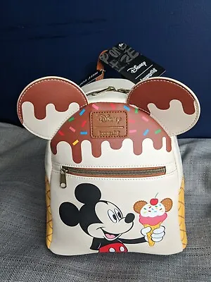 NWT Loungefly Disney Mickey Mouse Ice Cream Cone Mini Backpack Ears Sprinkles • $75.99