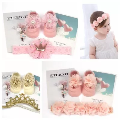 Crown Bows Socks Set - Baby Headband Turban Baby Hair Sock Accessories 2PC/Set • $12.55