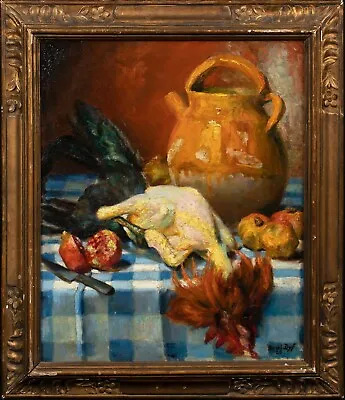 Early 20th Century French Still Life Chicken & Fruit By MARCEL DYF (1899-1985) • $4480.38
