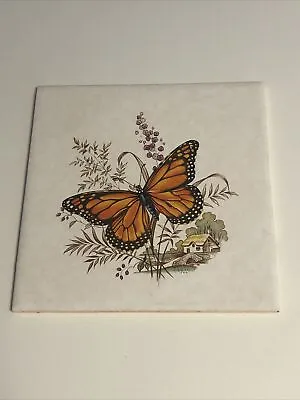 Vintage H&R Johnson LTD Monarch Butterfly Tile Trivet Cristal England Ceramic 6” • $16