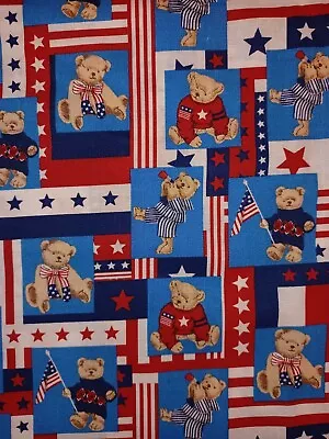 $3.99 • Buy Vintage Patriotic Bears Cotton Fabric By Oakhurst July Fourth Holiday USA