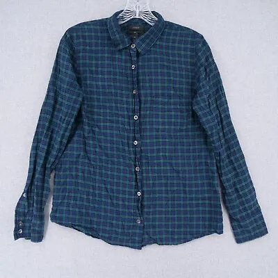 J. Crew Button Up Shirt Womens Size 6 Green Blue Boy Fit Plaid Collared • $9.50