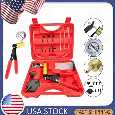 Hand Held Vacuum Pressure Pump Tester Set Brake Fluid Bleeder Bleeding &Box Kit • $17.59