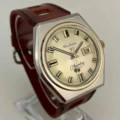 Vintage Mortima Mayerling Mens Watch Date Chunky 70’s Red Dot Second Rally Strap • $199.87