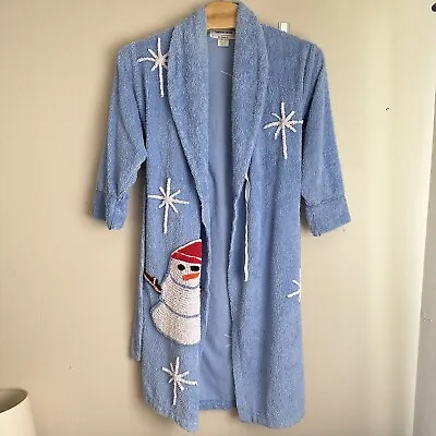 VINTAGE Canyon Group Robe Womens Medium Blue Chenille Snowman Snowflake • $195