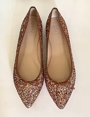 NIB J Crew Size 8 Gemma Gold Orange Red Glitter Ballet Flats E1066 • $89