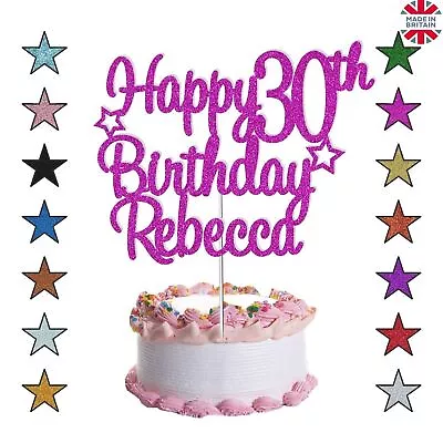 Personalised Happy Birthday Cake Topper Any Age Any Name 16 18th 21st 30th 40th • £2.79