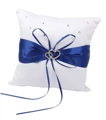 £6.91 • Buy WEDDING RING CUSHION PILLOW Crystal Double Color Heart Ring Bearer Pillow 4” Blu