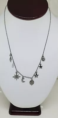 Clair's Moon Star Sun Multi Charm Necklace Silver Tone Rhinestone 19  Adjustable • $15