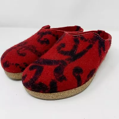 Haflinger Wool Clogs Scroll Mules Slip On Shoes Comfort Red US 6 EU 37 • $42