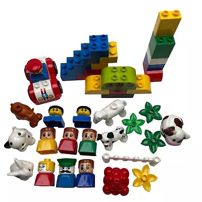 Vtg LEGO Duplo Man Womans People Pets Race Car Bricks Lot Of 42 Bundle • $15.51