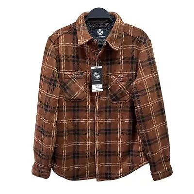 NWT Weatherproof Men Size S Brown Plaid Sherpa Lined Shacket Shirt Jacket Button • $12.50