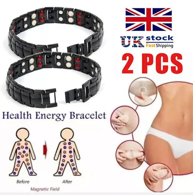 2 X Mens Magnetic Health Bracelet Carpal Tunnel Bangle Arthritis Pain Relief  • £14.59