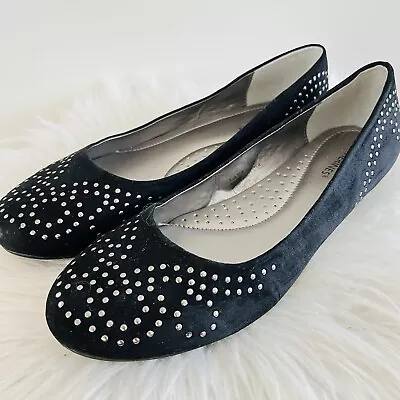 Catherines Black Velvet & Silver Studded Comfort Flats ~ Size 10W • $15.99