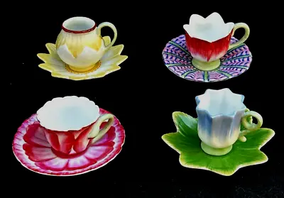 Mini Flowers Tea Cup Set Hand Painted Floral Set Of 4 • $44.45