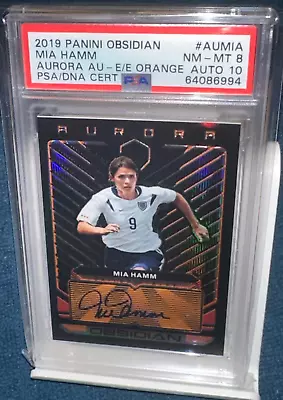 ORANGE #/50 Mia Hamm PSA 10 AUTO 8 2019 Panini Obsidian ELECTRIC ETCH AURORA USA • $394