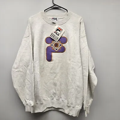 RARE 90s Vintage Men's FILA Heather Grey Embroidered Heavy Sweatshirt / Size XXL • $54.99