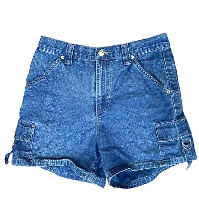 Vintage Riveted By Lee Light Blue Denim High Waisted Shorts Women's Sz 6 M • $15