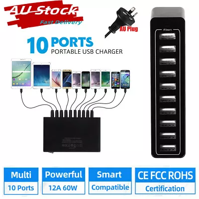 $29.88 • Buy 60W Multi Port USB Charger 10 Port AC Adapter Travel Wall Hub Charging Station
