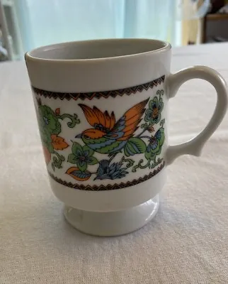 Floral Bird Retro Mod Pedestal Mug Coffee Tea Cup Japan Blue Green Orange • $8.80