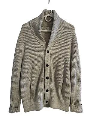 Gap Men's Gray Heavy Cotton Ribbed Shawl Collar Cardigan Sweater - Size Large • $26.99