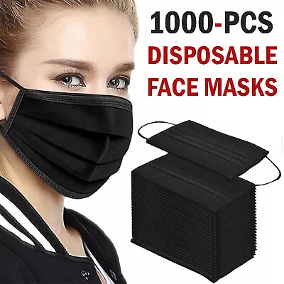1000 Pc Black Face Mask Non Medical Surgical Disposable 3Ply Earloop Mouth Cover • $10.99