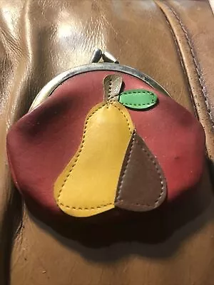 Vintage Leather Change Purse With Metal Clasp. Has Leather Pear Sewed On Front • $7