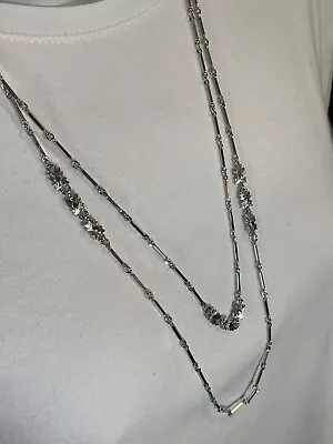 VTG Signed Monet Silver Chain Link Necklace Floral 54” Station Opera Long Length • $11.69