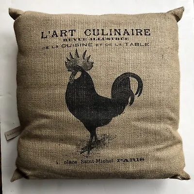 Petit Coterie 18x18 Throw Pillow Rooster French Script Farmhouse Chic Burlap USA • $49