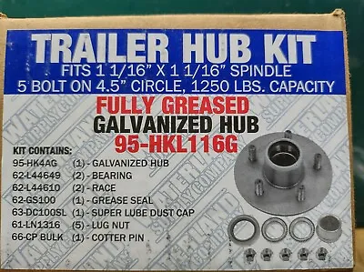 Boat Trailer Hub Kit 2500lb Galvanized 5 Lug Fully Greased Bearings W/Cap • $57.57