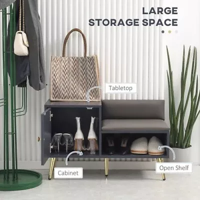 £67.95 • Buy Shoe Bench With Storage Cabinet Seating Cushion Entryway Hallway Grey Tidy Hall