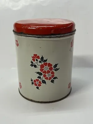 Vintage MCM Retro Decoware Small Kitchen Round Tin Canister Red Poppy • $12.99