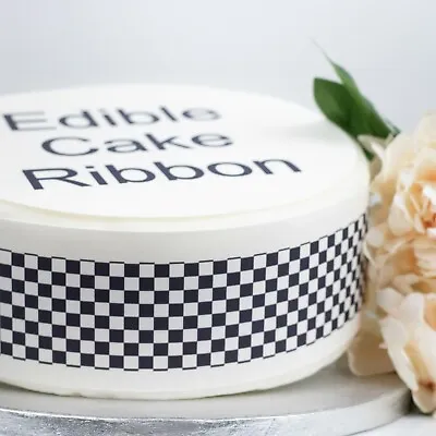 £5.29 • Buy Black White Check Edible Icing Cake Ribbon / Side Strips 3 Strips 