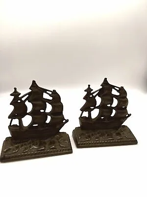 Vintage Bookends Office Decor Pirate Ship Cast Iron • $25