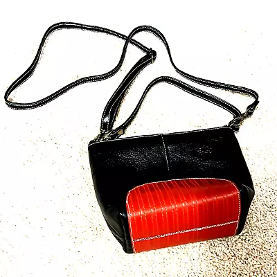 Mulberry Double-zip  Crossbody /Wristlet  Small Purse Black &Red Leather/Logo • $39