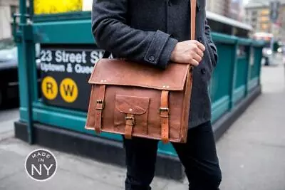 15  Men's Goat Leather Messenger Shoulder Briefcase Laptop Satchel Cross Body Ba • $49.87