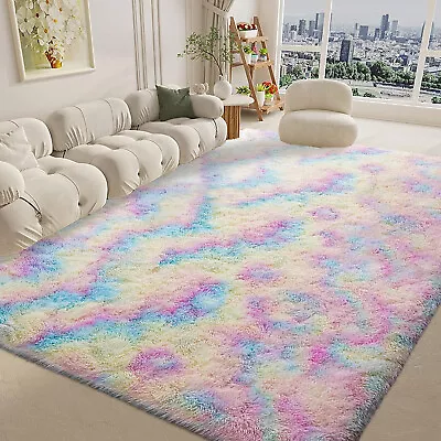 Large Fluffy Rugs Anti-Slip Shaggy Rug Super Soft Mat Living Room Bedroom Carpet • £7.19