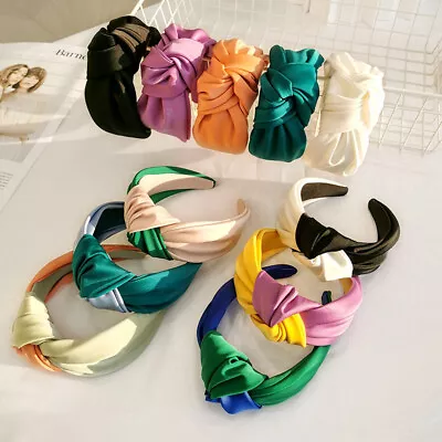 Womens Silk Satin Headband Twist Hairband Bow Cross Knot Wide Headwear HairHoops • $10.99