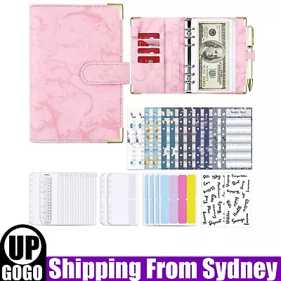 PU A6 Leather Notebook Budget Binder Planner Cover Cash Pockets Sheets Stickers  • $16.85